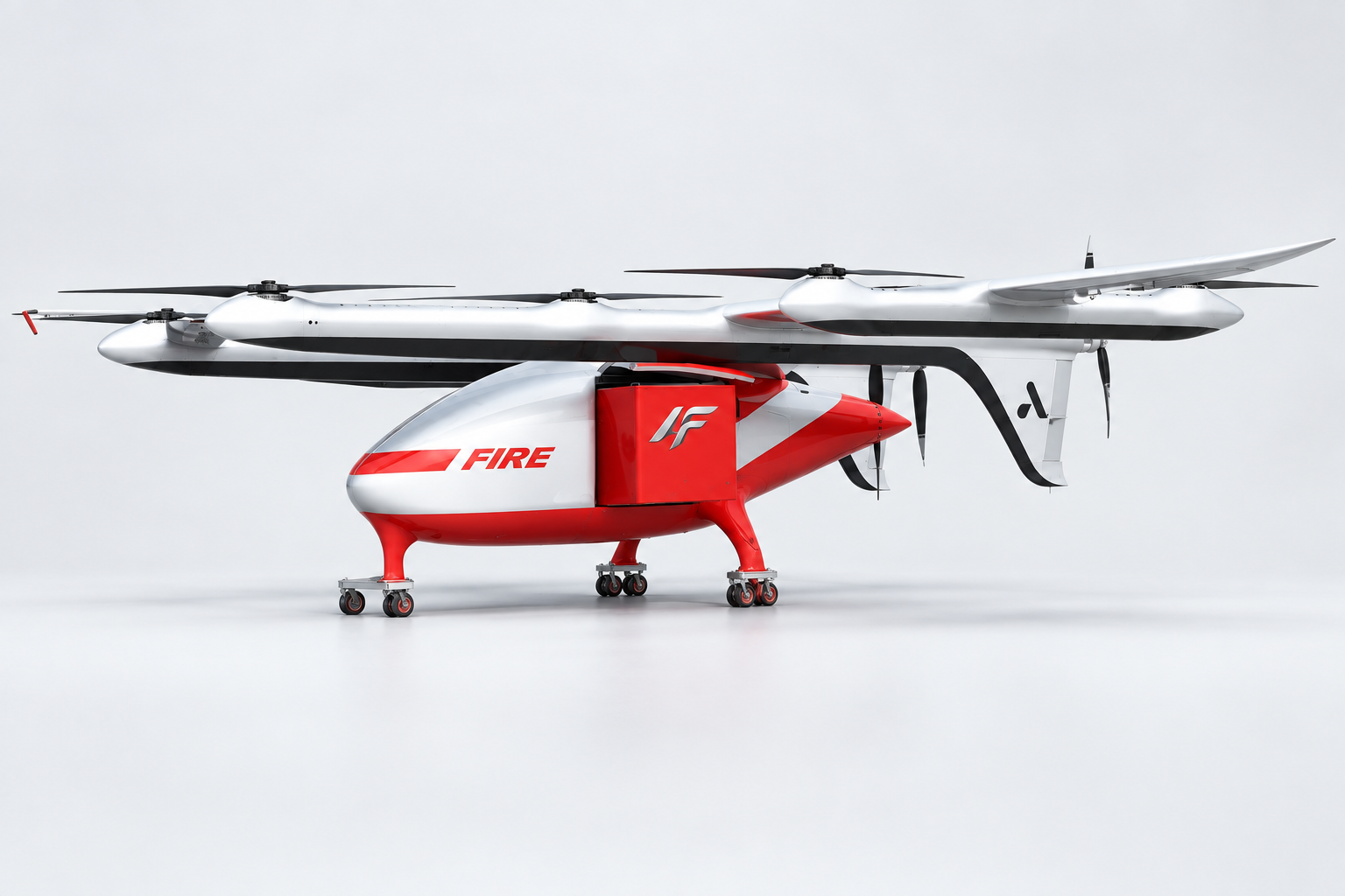 Red and white DK-V2000CG aircraft in a neutral studio setting